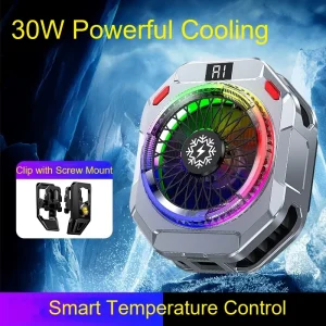 TH28 Semiconductor Phone Cooler 30W Powerful Cooling Smart Temperature Control 5 Adjustable Modes RGB Lights Extreme Cooling