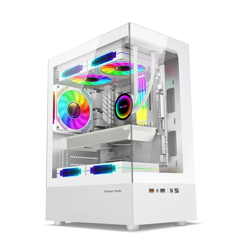 Power Train Fantasy desktop computer case supports 240 water-cooling, M-ATX design without legs, and features dual glass panels - Image 4