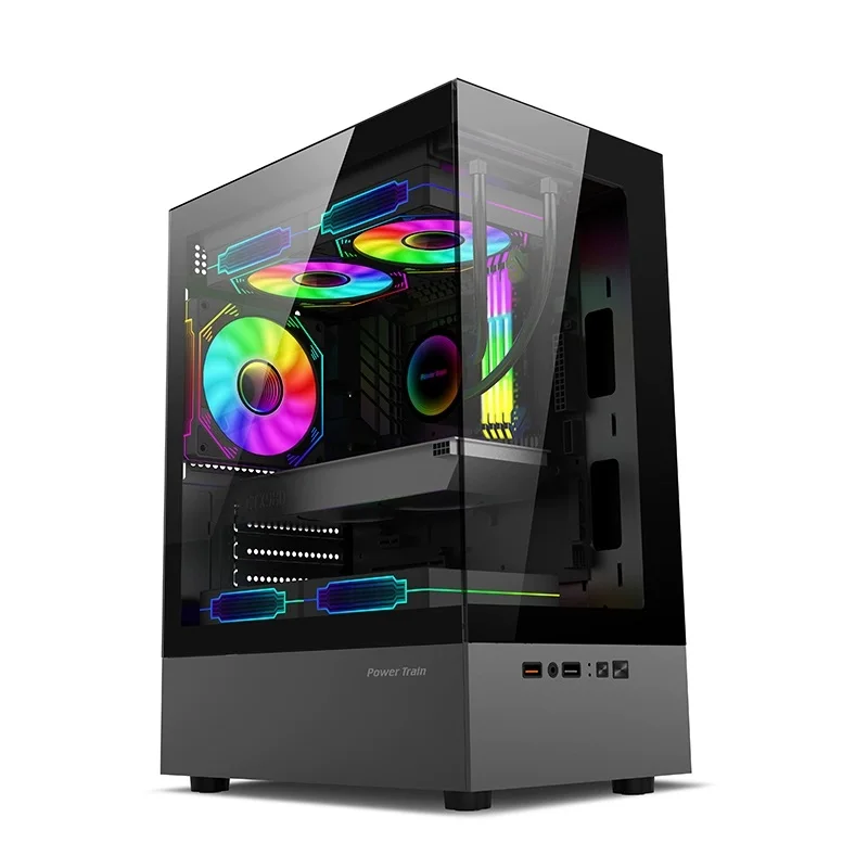 Power Train Fantasy desktop computer case supports 240 water-cooling, M-ATX design without legs, and features dual glass panels - Image 5